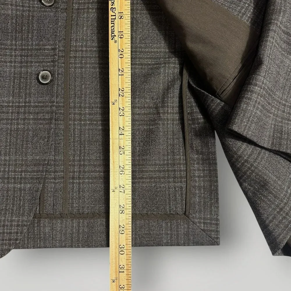 JOSEPH ABBOUD 46R Brown Plaid Stretch Wool Mens Blazer Sport Coat Suit Jacket
